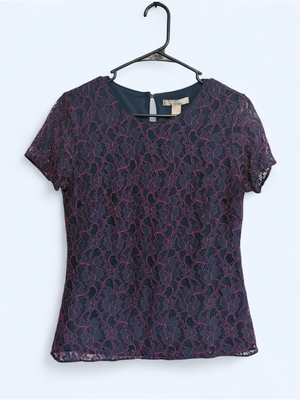 Banana Republic Navy Top with Pink Lace Overlay